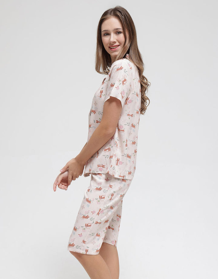 Nevada Short Sleeve Pajama Capri Pastel Cat
