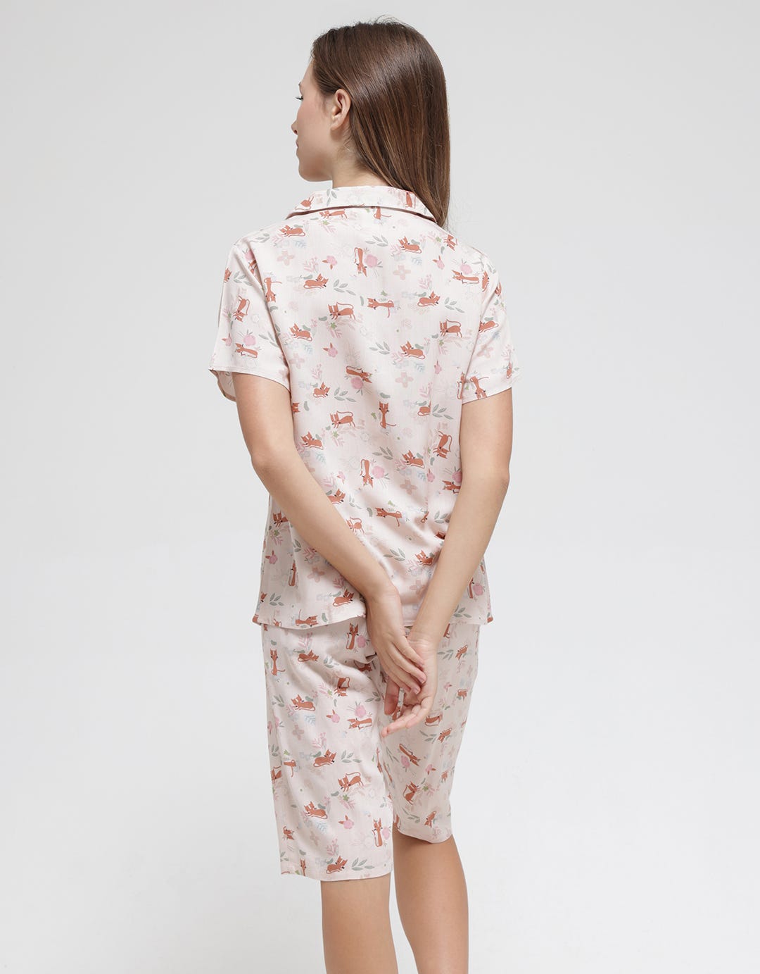 Nevada Short Sleeve Pajama Capri Pastel Cat