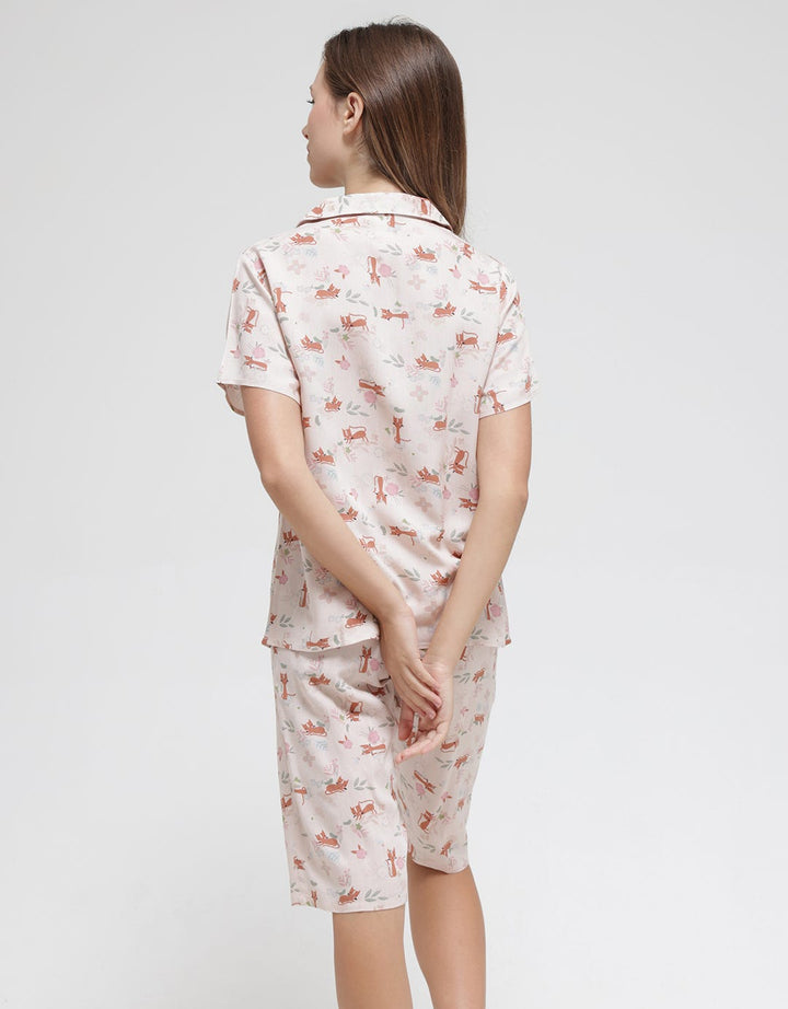 Nevada Short Sleeve Pajama Capri Pastel Cat