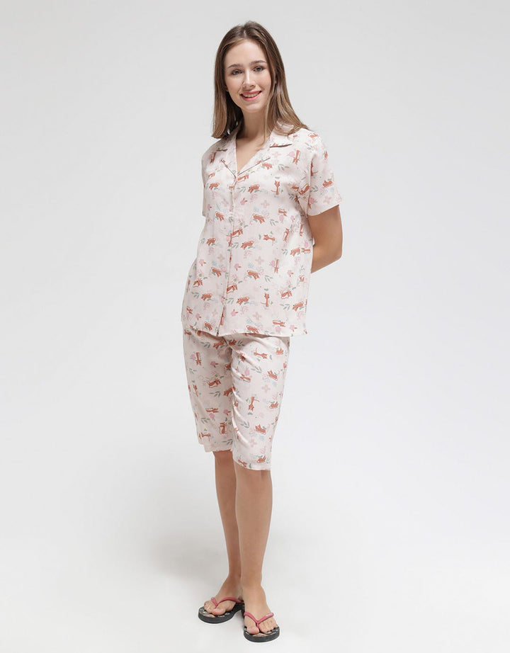Nevada Short Sleeve Pajama Capri Pastel Cat