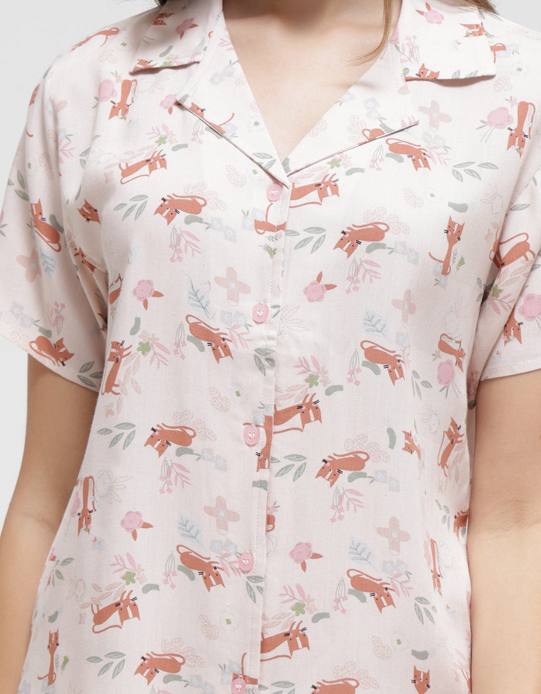 Nevada Short Sleeve Pajama Capri Pastel Cat