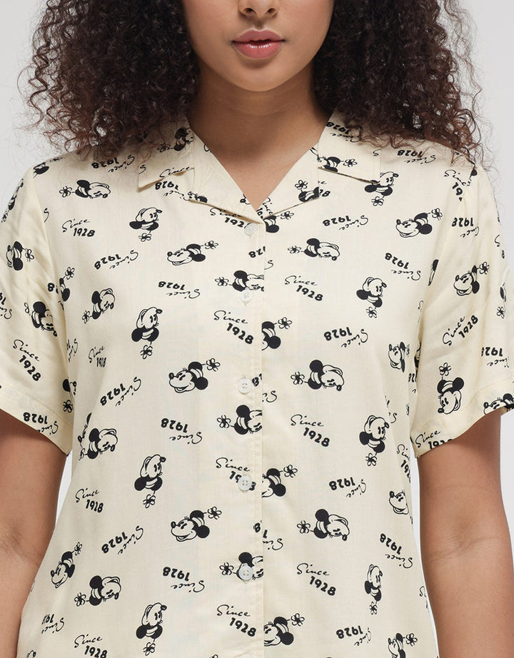 Disney Short Sleeve Pajama Shorts Minnie Flowwer 100 Rayon