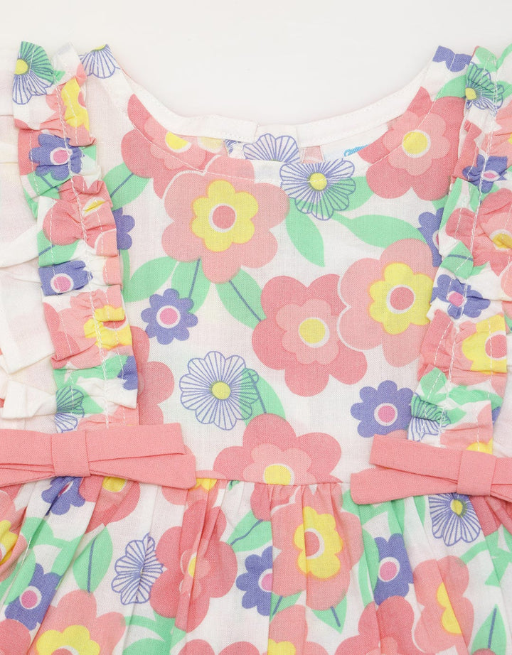 Pipiniko Short Sleeve Midi Dress Combi Stripes Flower