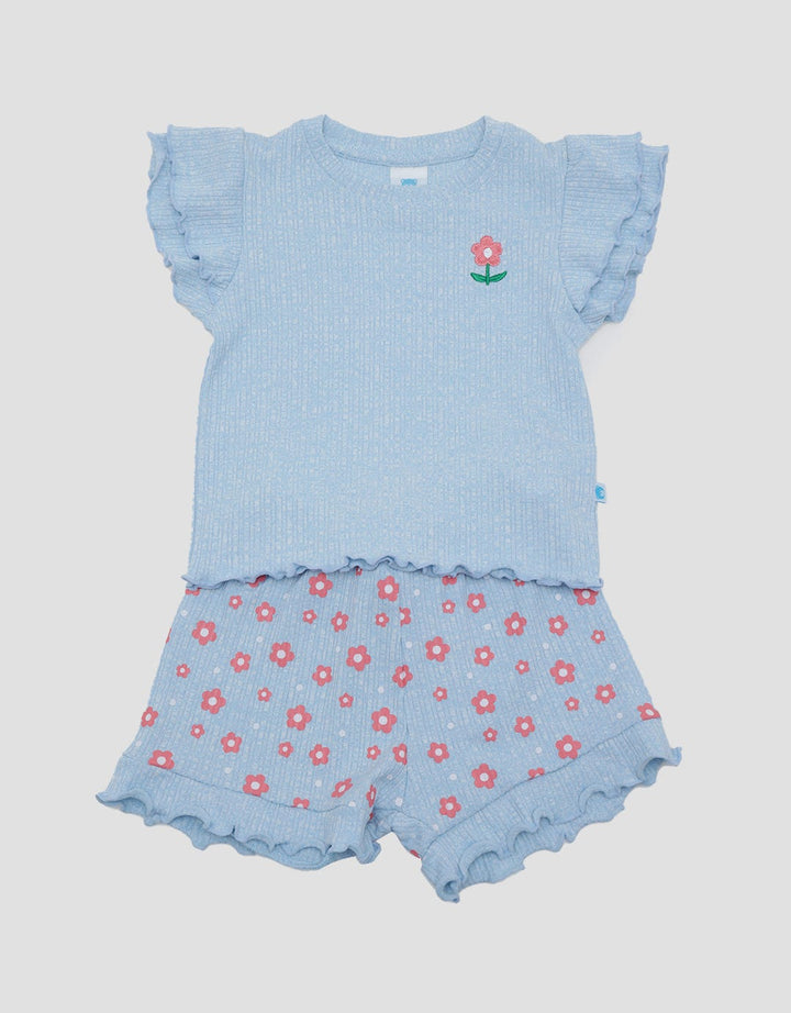 Pipiniko Top-Bottom Set Ribbed Short Flower