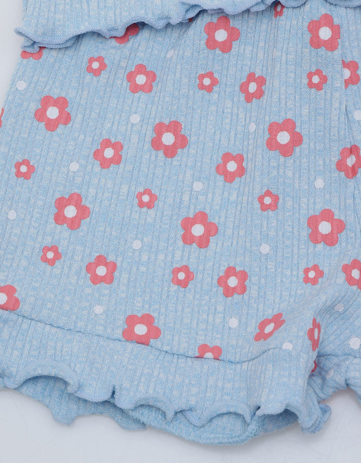 Pipiniko Top-Bottom Set Ribbed Short Flower