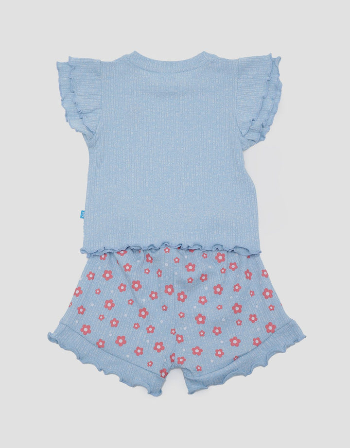 Pipiniko Top-Bottom Set Ribbed Short Flower