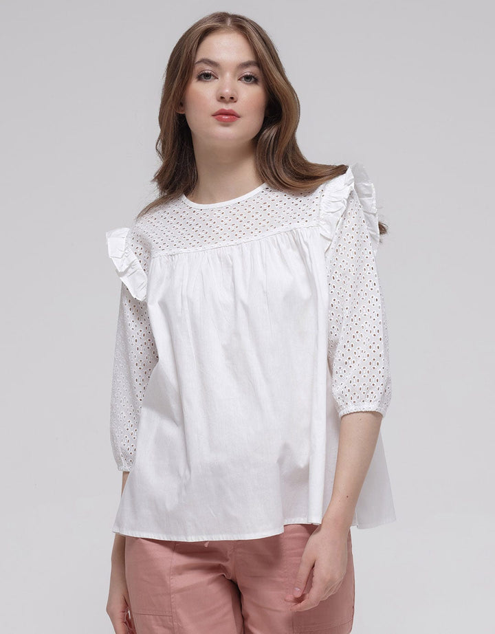 Details Lace At Top Chest Blouse Panjang Wanita