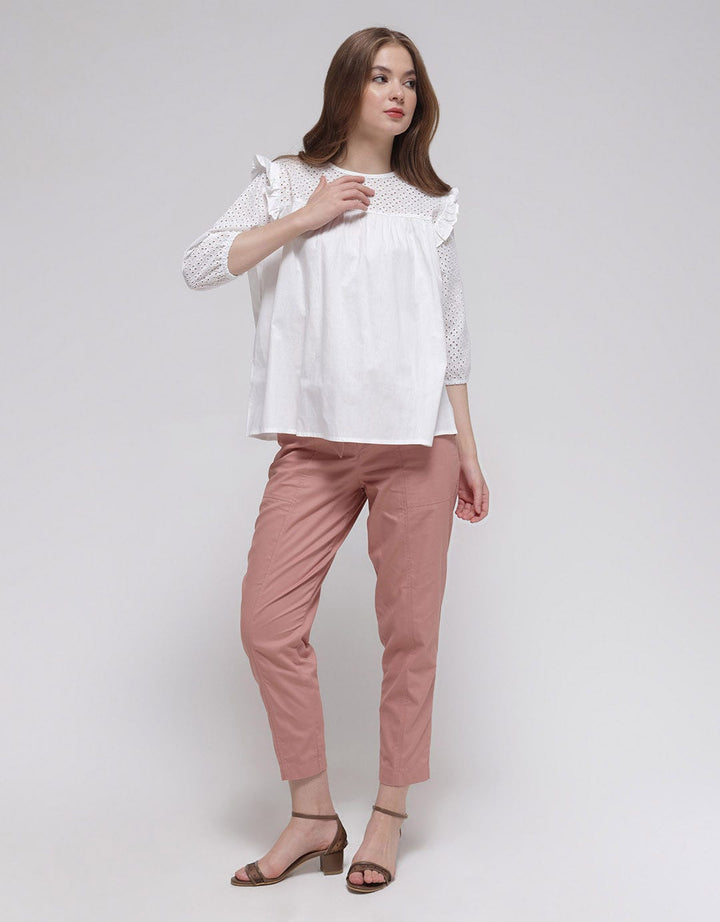 Details Lace At Top Chest Blouse Panjang Wanita