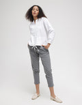 Details Pants With Half Elastic At Waist And Tapered Fit