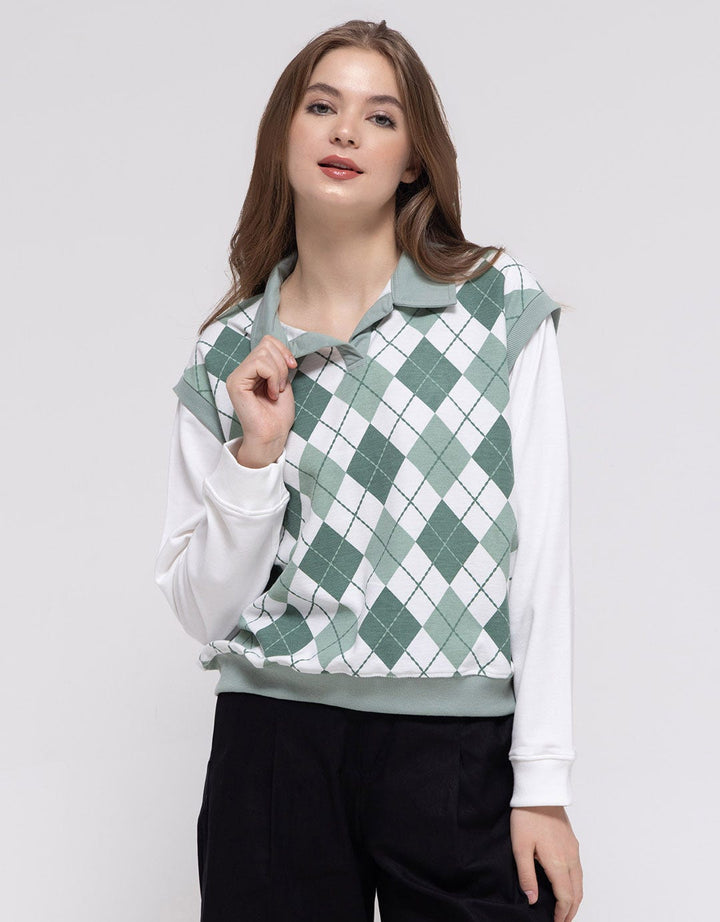Nevada Sweatshirt Polo Neck Argyle Pattern
