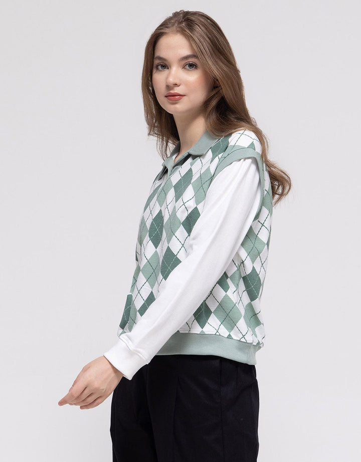 Nevada Sweatshirt Polo Neck Argyle Pattern