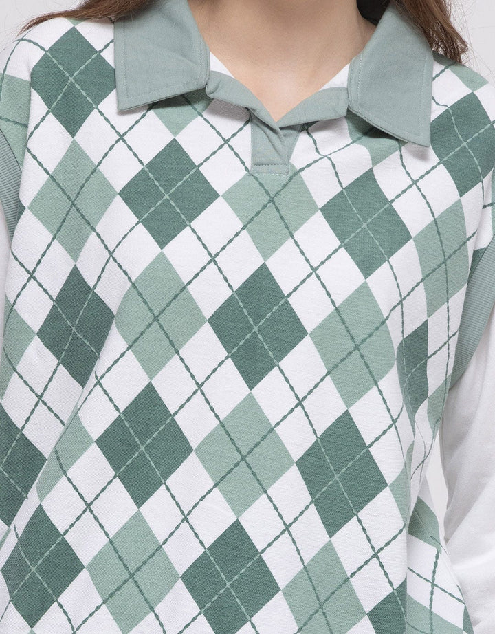 Nevada Sweatshirt Polo Neck Argyle Pattern