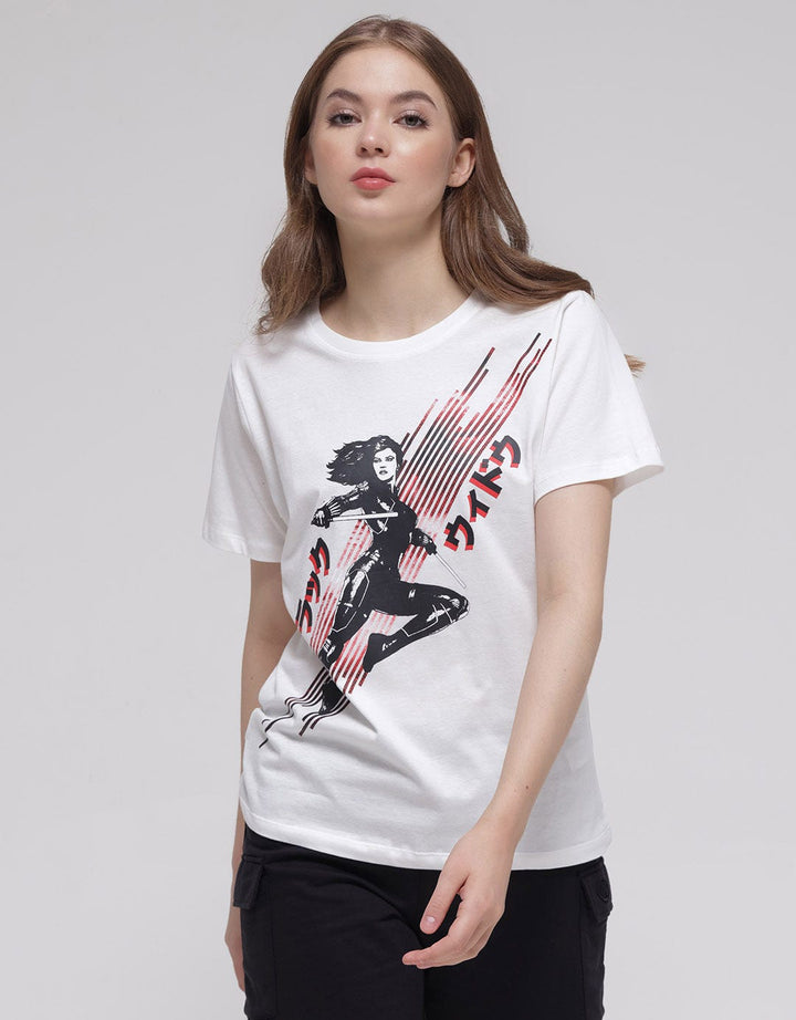 Marvel Black Widow Print Kaos Wanita