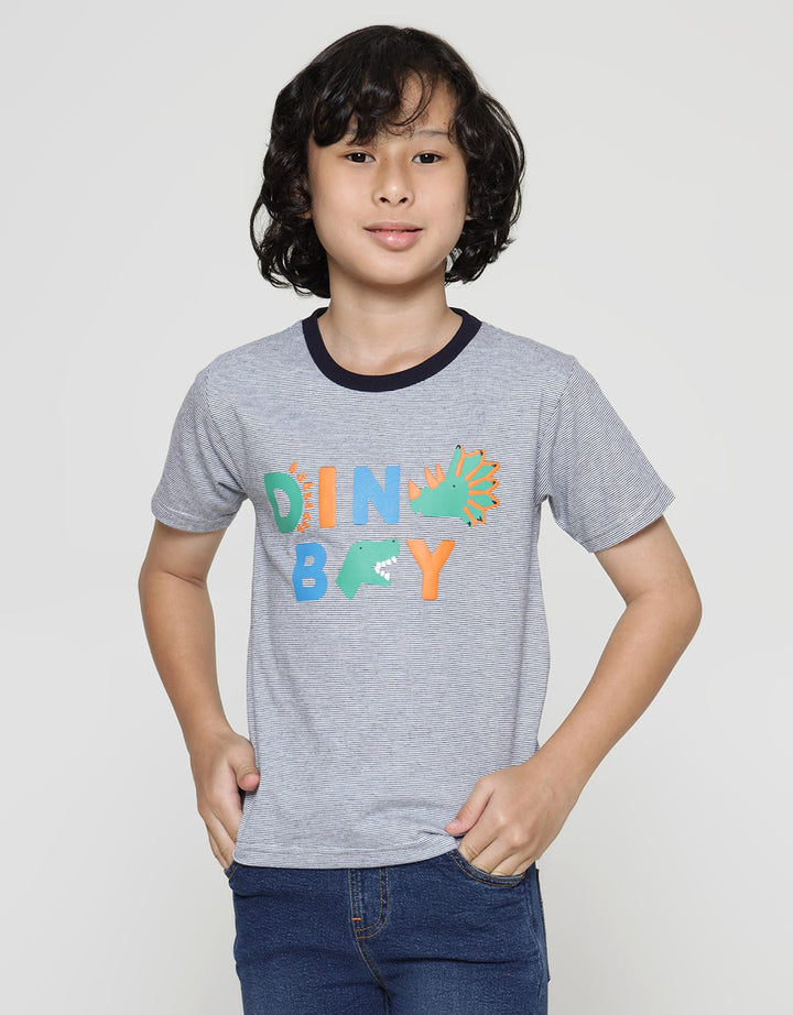 Little M Short Sleeve T-Shirt Print Stripe Dino Boy