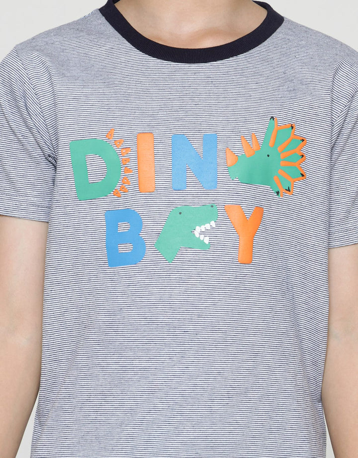 Little M Short Sleeve T-Shirt Print Stripe Dino Boy