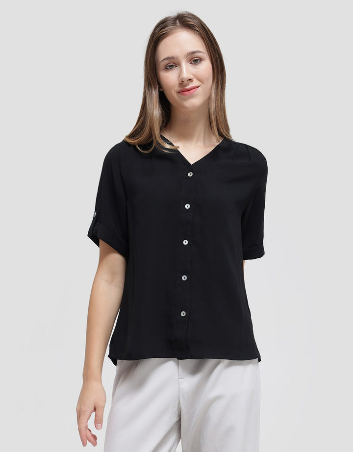 Connexion Short Sleeve Shirt Turn Up Cuff Vneck