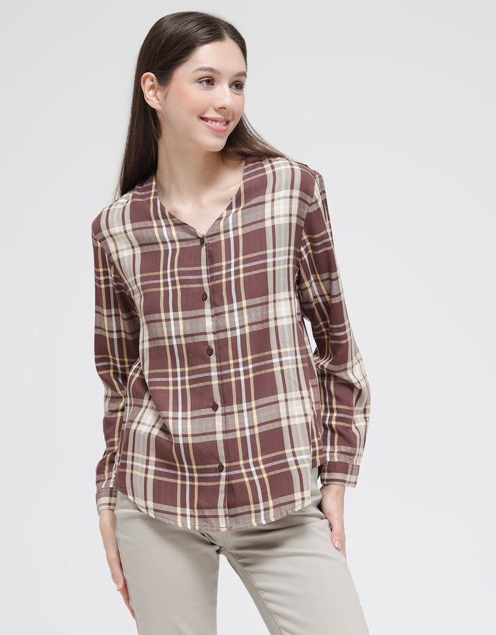 Connexion Long Sleeve Blouse Herringbone Check