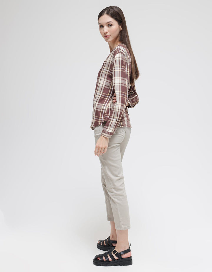 Connexion Long Sleeve Blouse Herringbone Check