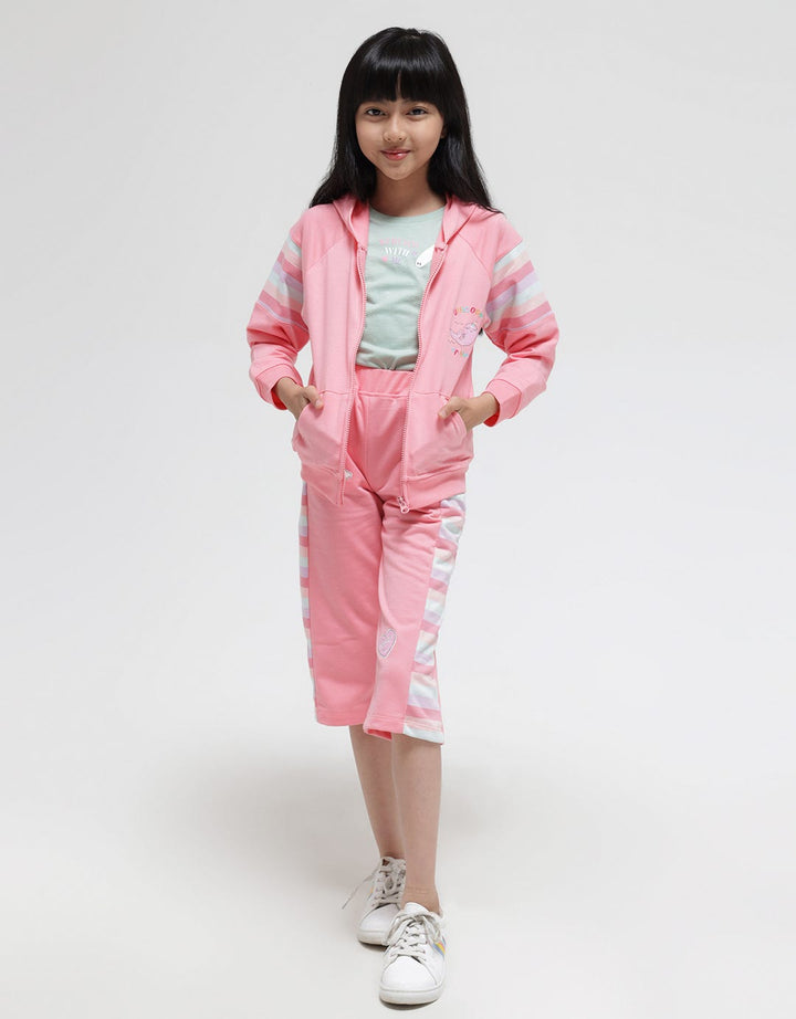 Little M Jacket Hoody Tanduk Kombinasi Salur