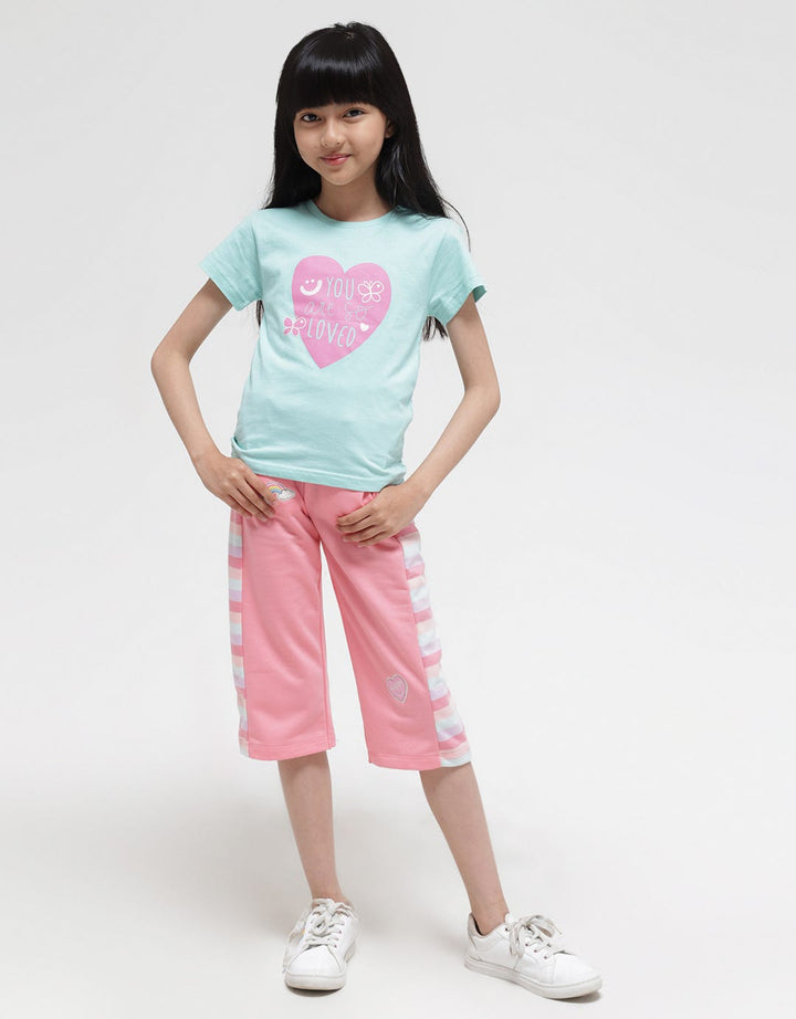 Little M Long Pants Kulot Panjang Kombinasi Salur Aplikasi