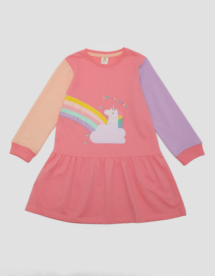 Little M Long Sleeve Midi Dress Aplikasi Unicorn