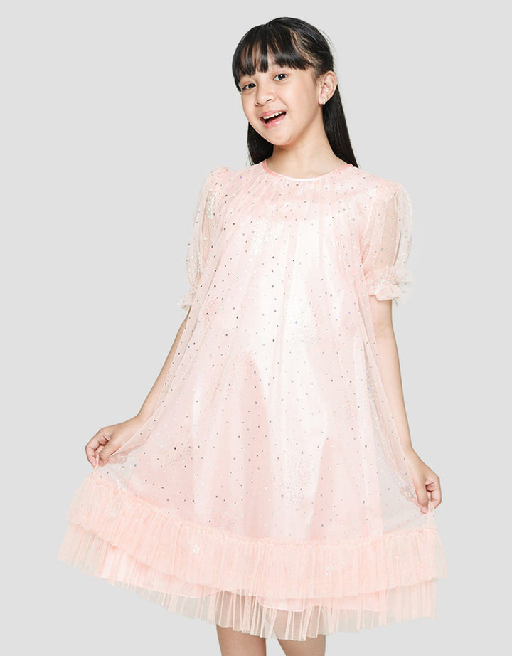 Sweet Miss Short Sleeve Midi Dress Tile Tangan Geber Gliter