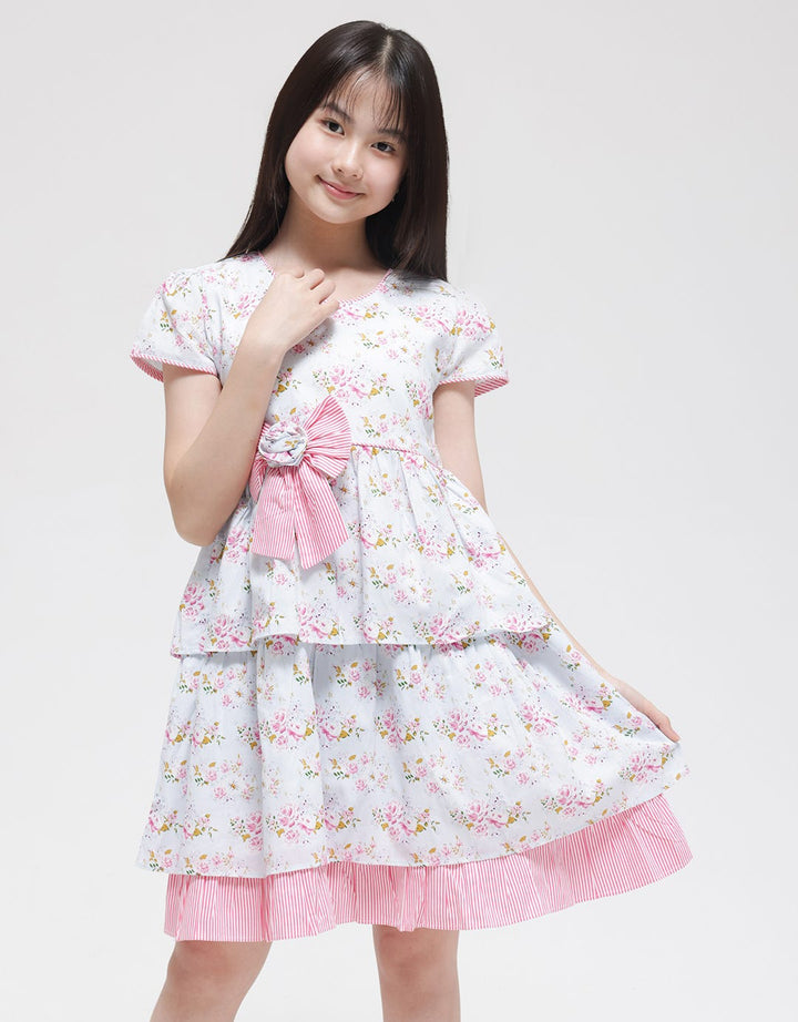 Sweet Miss Short Sleeve Midi Dress Bunga Susun 3 Komb Salur