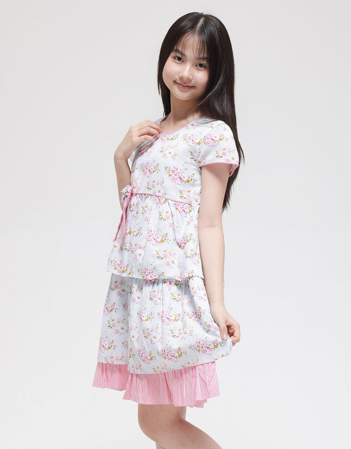 Sweet Miss Short Sleeve Midi Dress Bunga Susun 3 Komb Salur