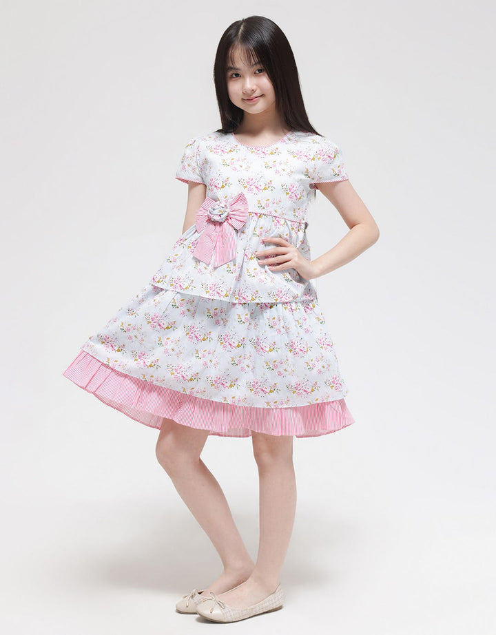 Sweet Miss Short Sleeve Midi Dress Bunga Susun 3 Komb Salur