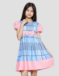 Sweet Miss Midi Dress Lengan Pendek Anak Perempuan Print Kotak Pinggang Pita