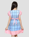 Sweet Miss Midi Dress Lengan Pendek Anak Perempuan Print Kotak Pinggang Pita