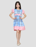Sweet Miss Midi Dress Lengan Pendek Anak Perempuan Print Kotak Pinggang Pita