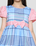 Sweet Miss Midi Dress Lengan Pendek Anak Perempuan Print Kotak Pinggang Pita