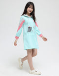 Nevada Long Sleeve Midi Dress Hoodie Pocket Print Cat