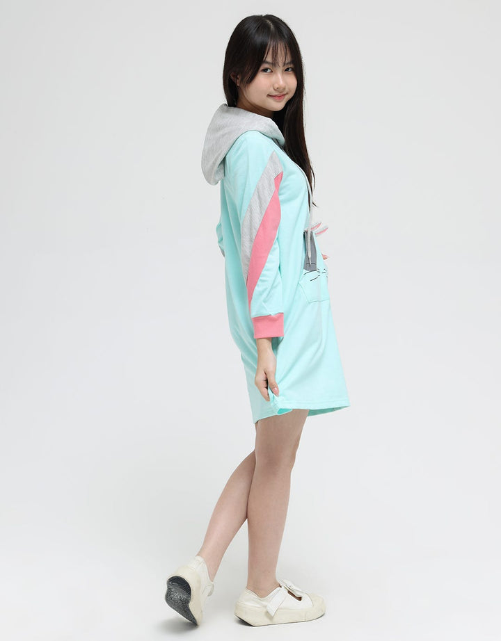 Nevada Long Sleeve Midi Dress Hoodie Pocket Print Cat