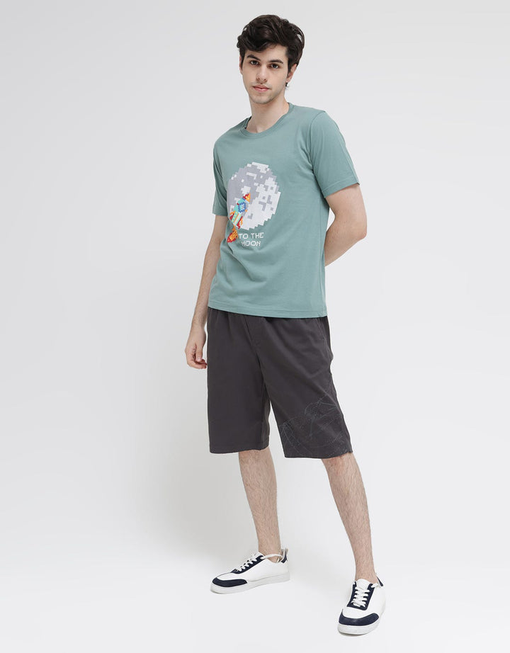 T Zone Short Sleeve T-Shirt Print Theme Pixel Art - Rocket