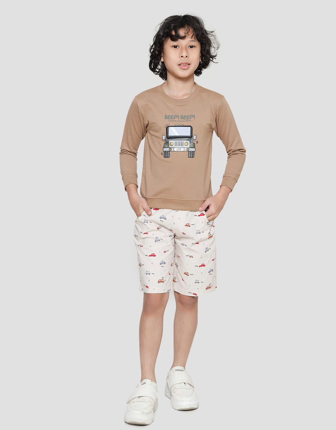 Little M Sweater Anak Laki-laki Print Beep Aplikasi Flip
