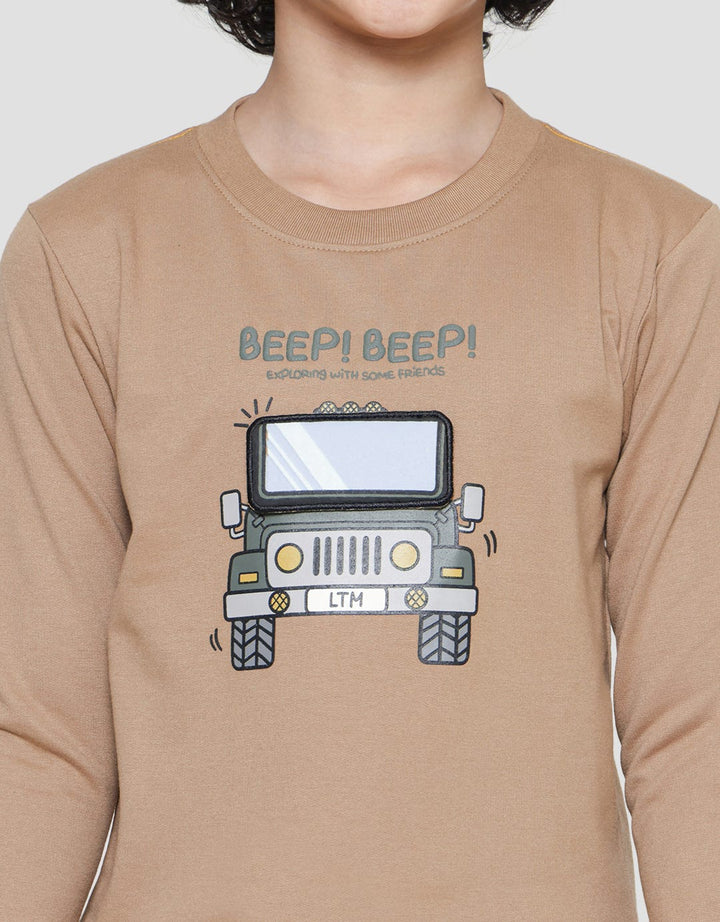 Little M Sweater Anak Laki-laki Print Beep Aplikasi Flip