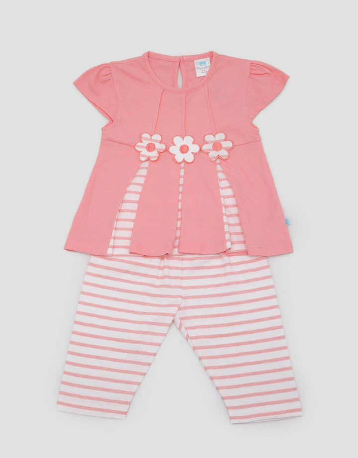 Pipiniko Top-Bottom Set Knit Stripe Flower