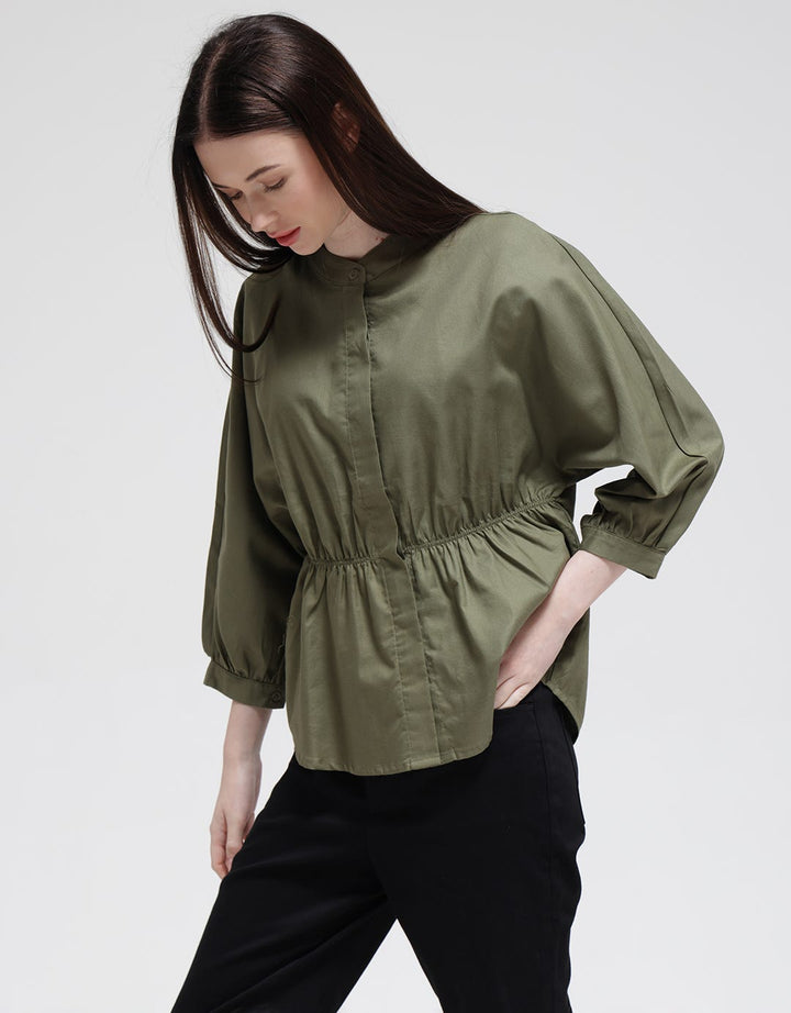 Details Long Sleeve Blouse With Shanghai Collar