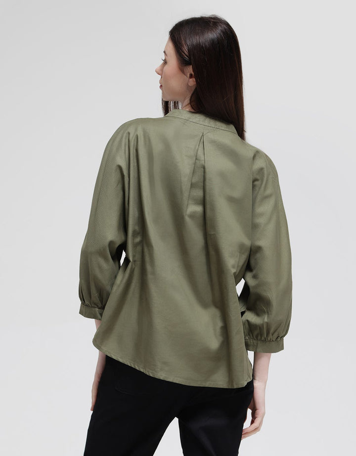 Details Long Sleeve Blouse With Shanghai Collar
