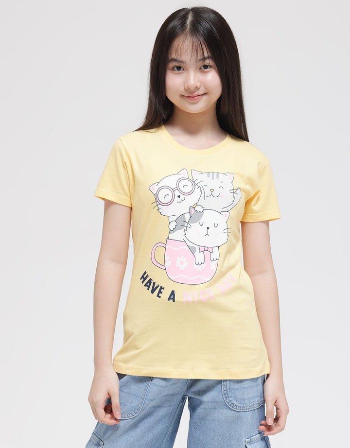 Aero Short Sleeve T-Shirt Print Cat Have A Nice Day