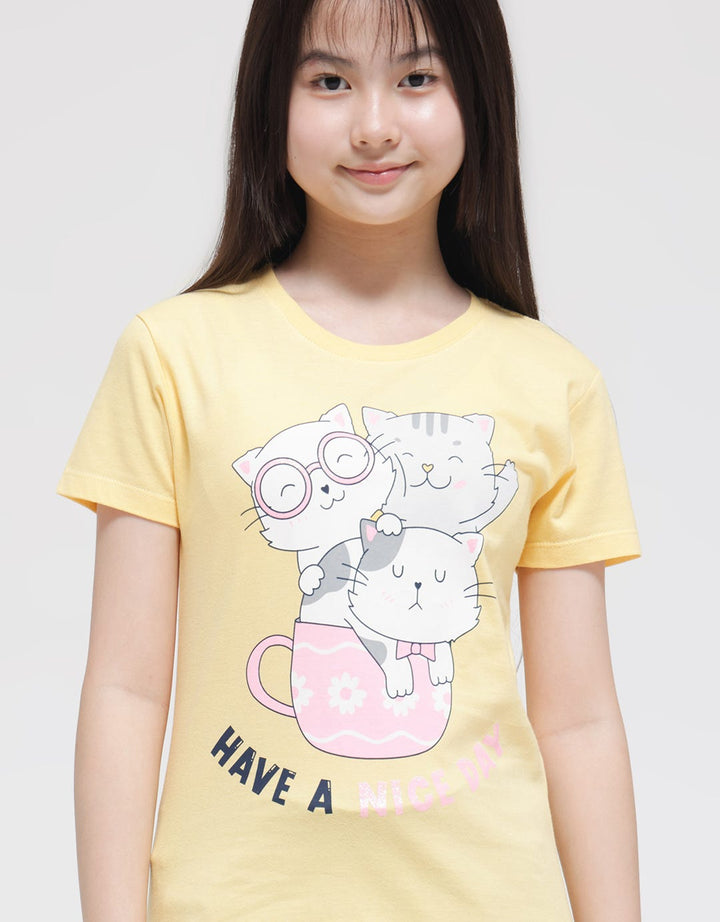 Aero Short Sleeve T-Shirt Print Cat Have A Nice Day