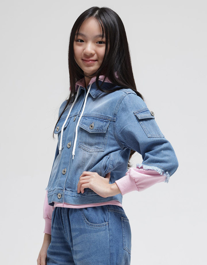 Aero Denim Jacket Komb Terry With Hoody