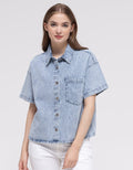 Nevada Denim Top Kemeja Wanita