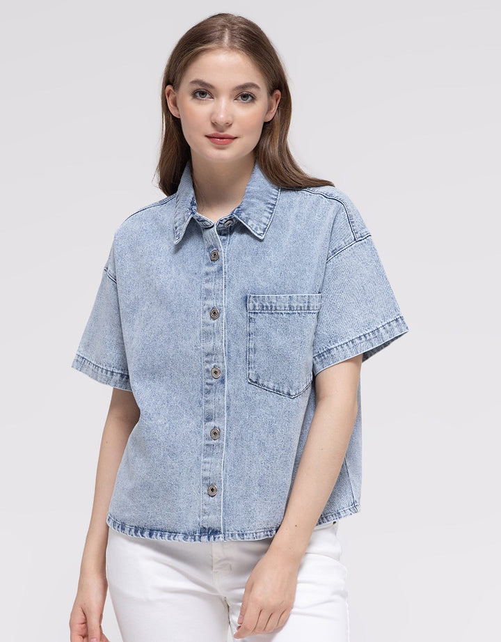 Nevada Denim Top Kemeja Wanita