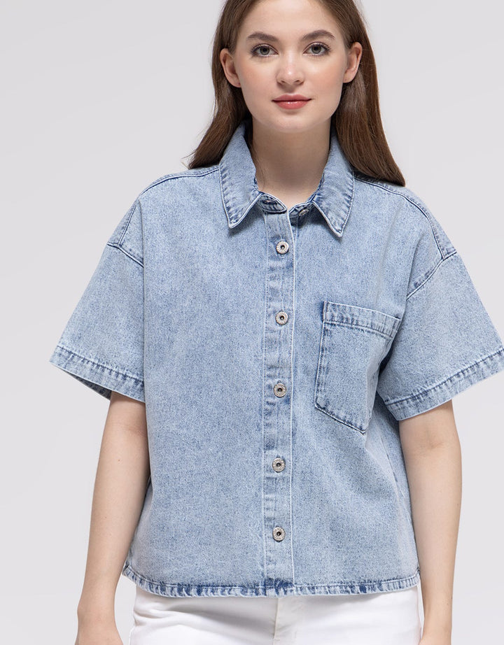 Nevada Denim Top Kemeja Wanita