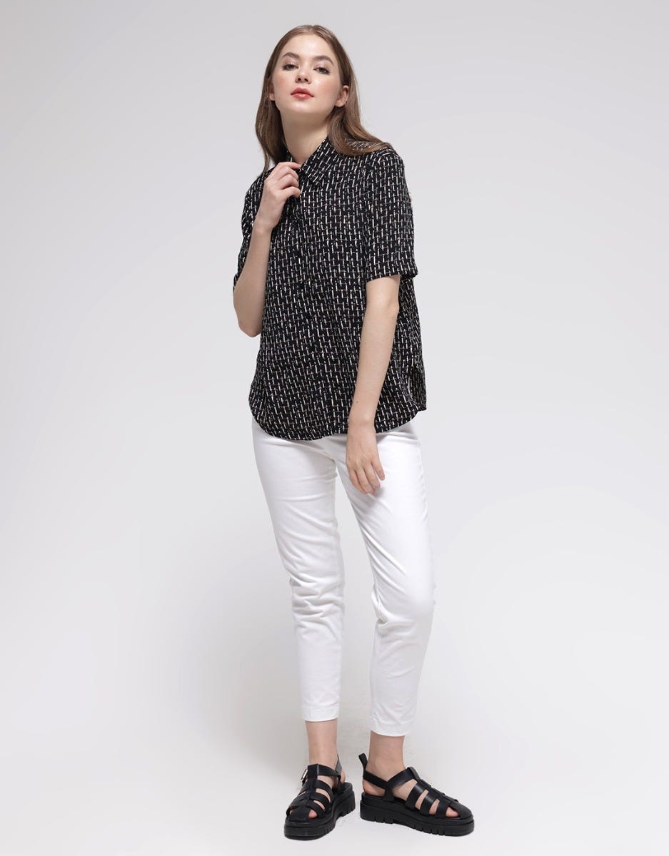 Connexion Wico Kemeja Lengan Pendek Wanita Print Zigzag