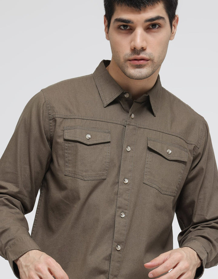 Cole Long Sleeve Shirt Solid Double Pocket