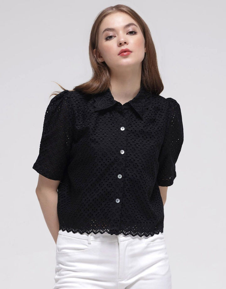 Details Brocade Eyelet Women's Short Shirt